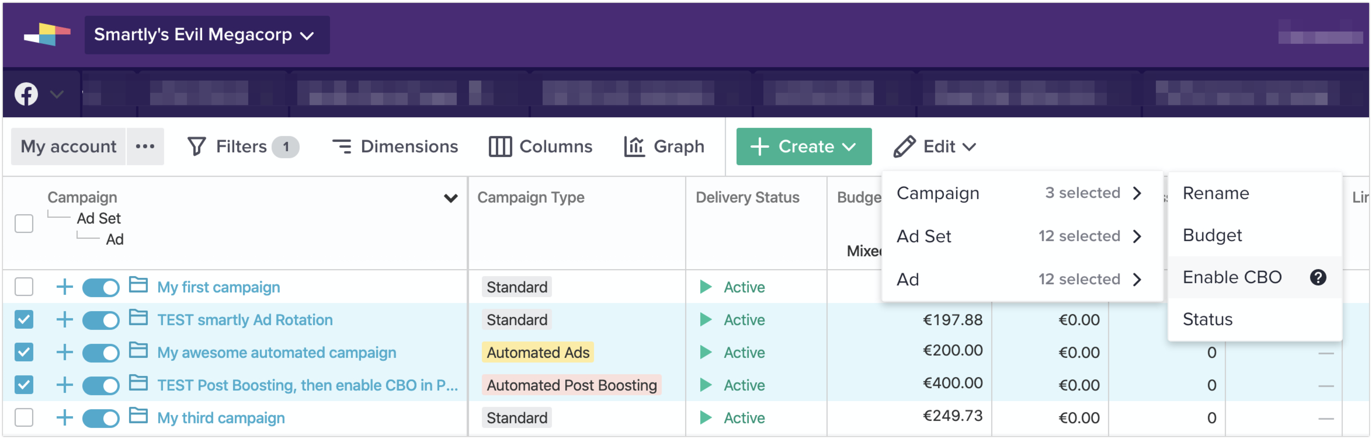 Enabling Facebook CBO for multiple existing campaigns